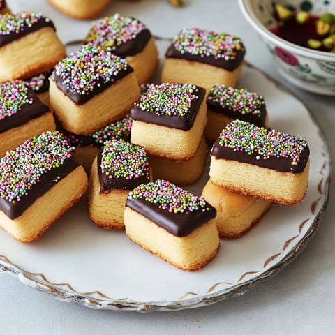 Une assiette de biscuits avec chocolat et vermicelles.