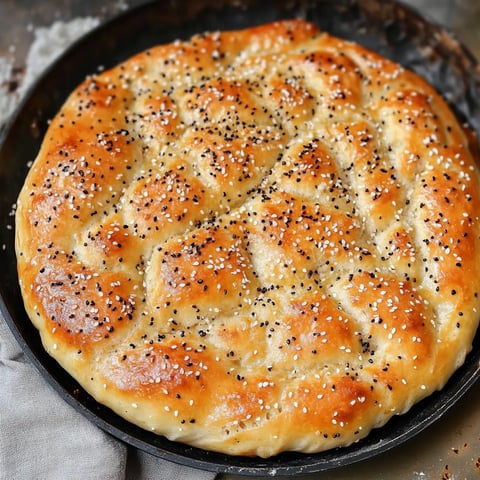 Un plat de pain aux graines de sésame.