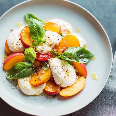 Une assiette colorée garnie de verts et de burrata fondante.