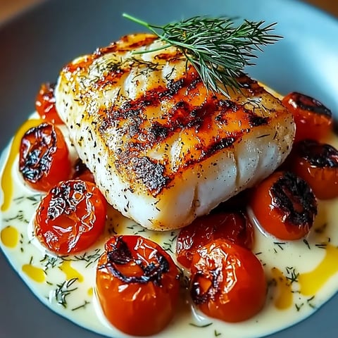 Assiette généreuse avec poisson et tomates rôties.