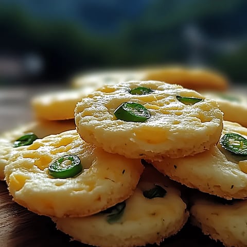 Pile de sablés ronds au fromage et piment, dorés et gourmands.