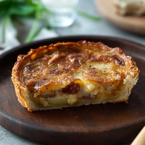 Un morceau de tarte posé sur une assiette en bois.