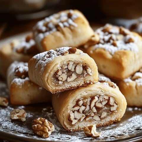 Des biscuits roulés aux noix sur une assiette.