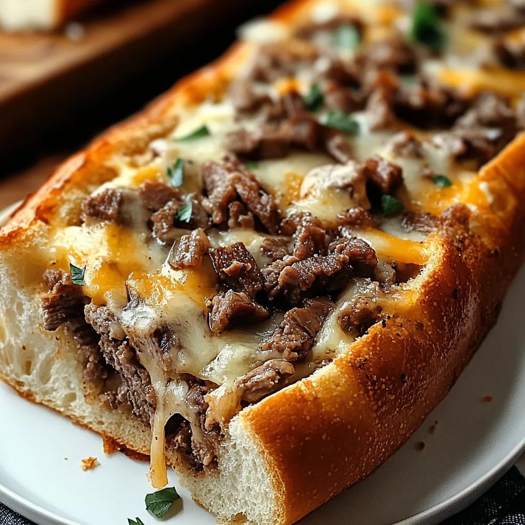 Délicieuse Baguette Garnie au Steak et Fromage