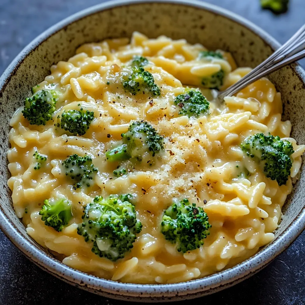 Orzo Crémeux au Brocoli et Cheddar en Une Casserole