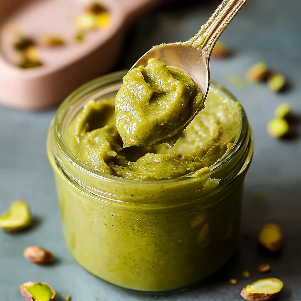 Une cuillère qui prend une substance verte d'un pot.