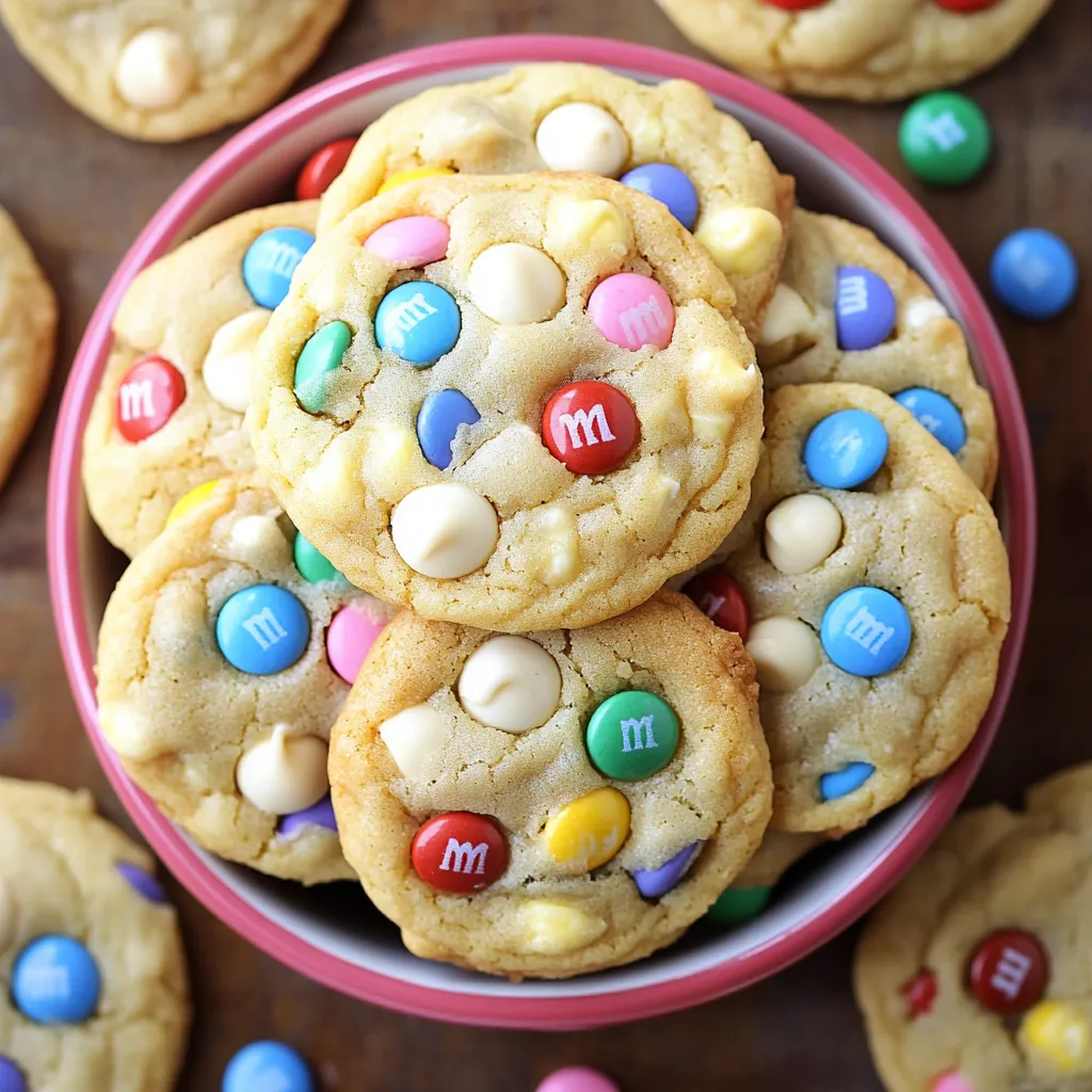 Un plat rempli de biscuits décorés de M&M.