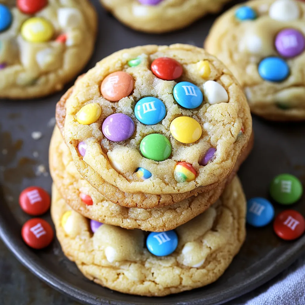 Une assiette de cookies garnis de M&M's.