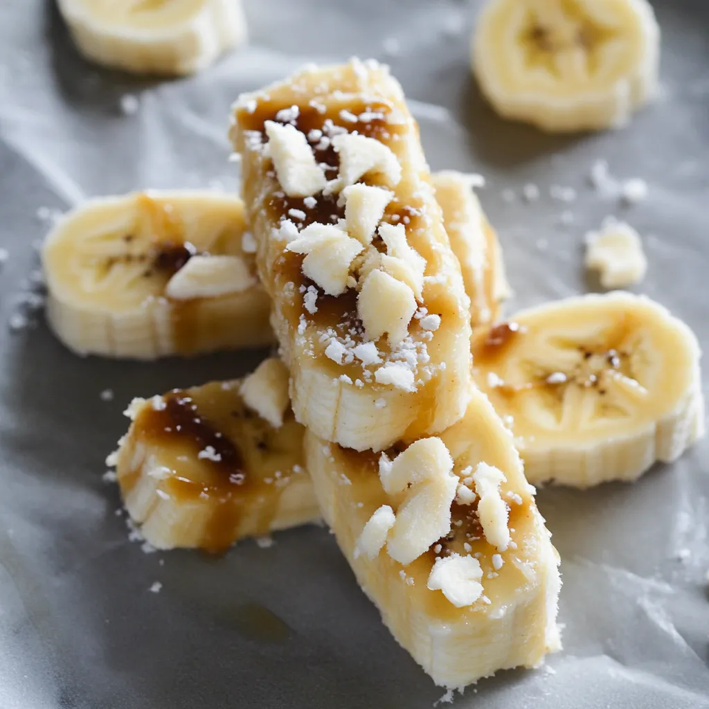 Rondelles de banane saupoudrées de sucre glace sur une assiette.