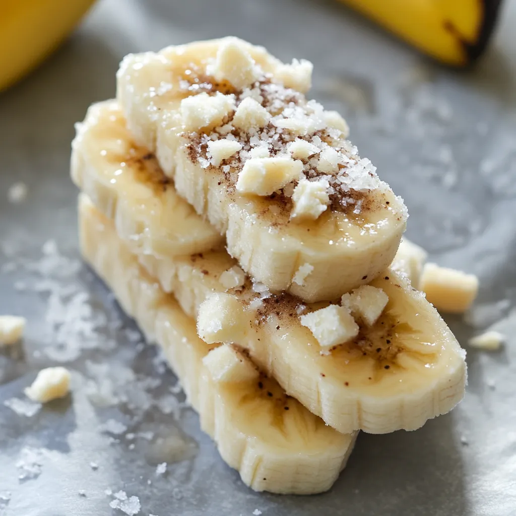 Tranches de banane avec du sucre glace saupoudrées dessus.