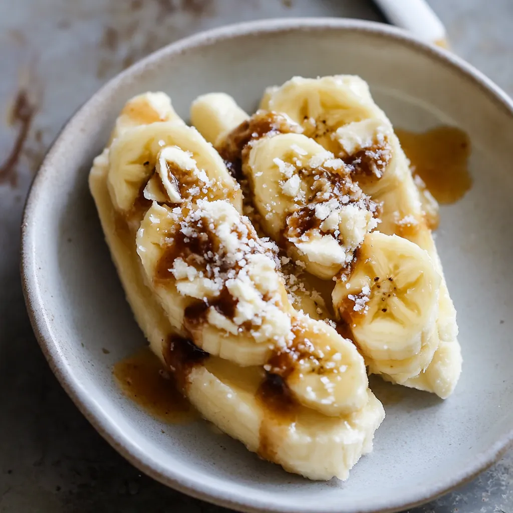 Une assiette de bananes nappées de sauce.