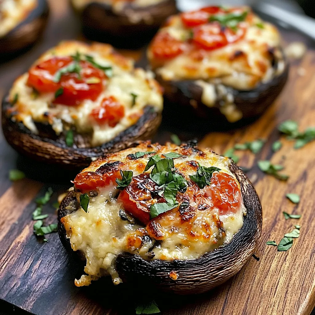 Une assiette de champignons avec tomates et fromage.