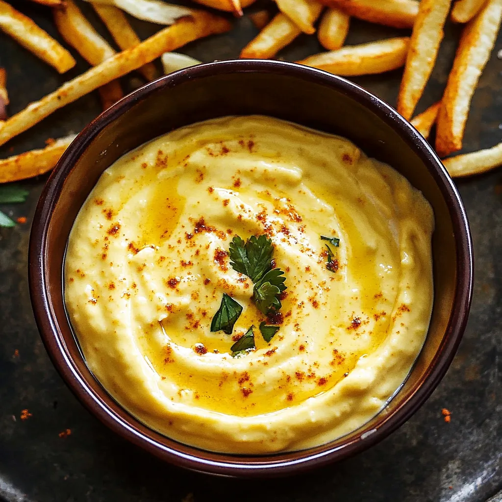 A bowl of hummus with a sprig of parsley.