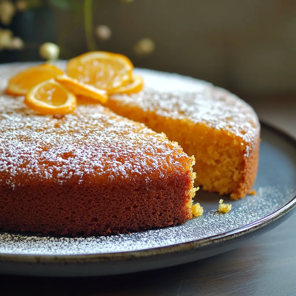 A slice of orange cake with orange slices on top.