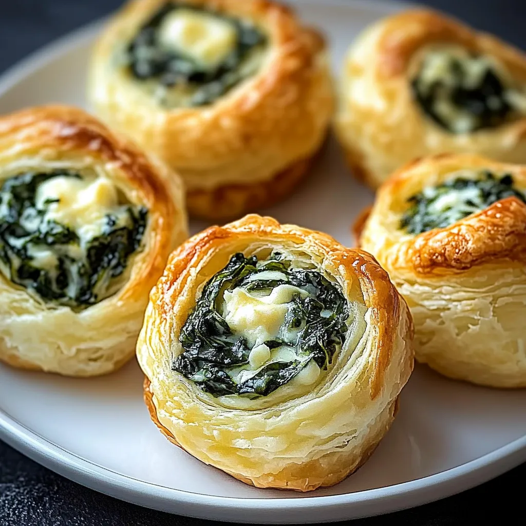 Une assiette de quatre feuilletés avec garniture verte.