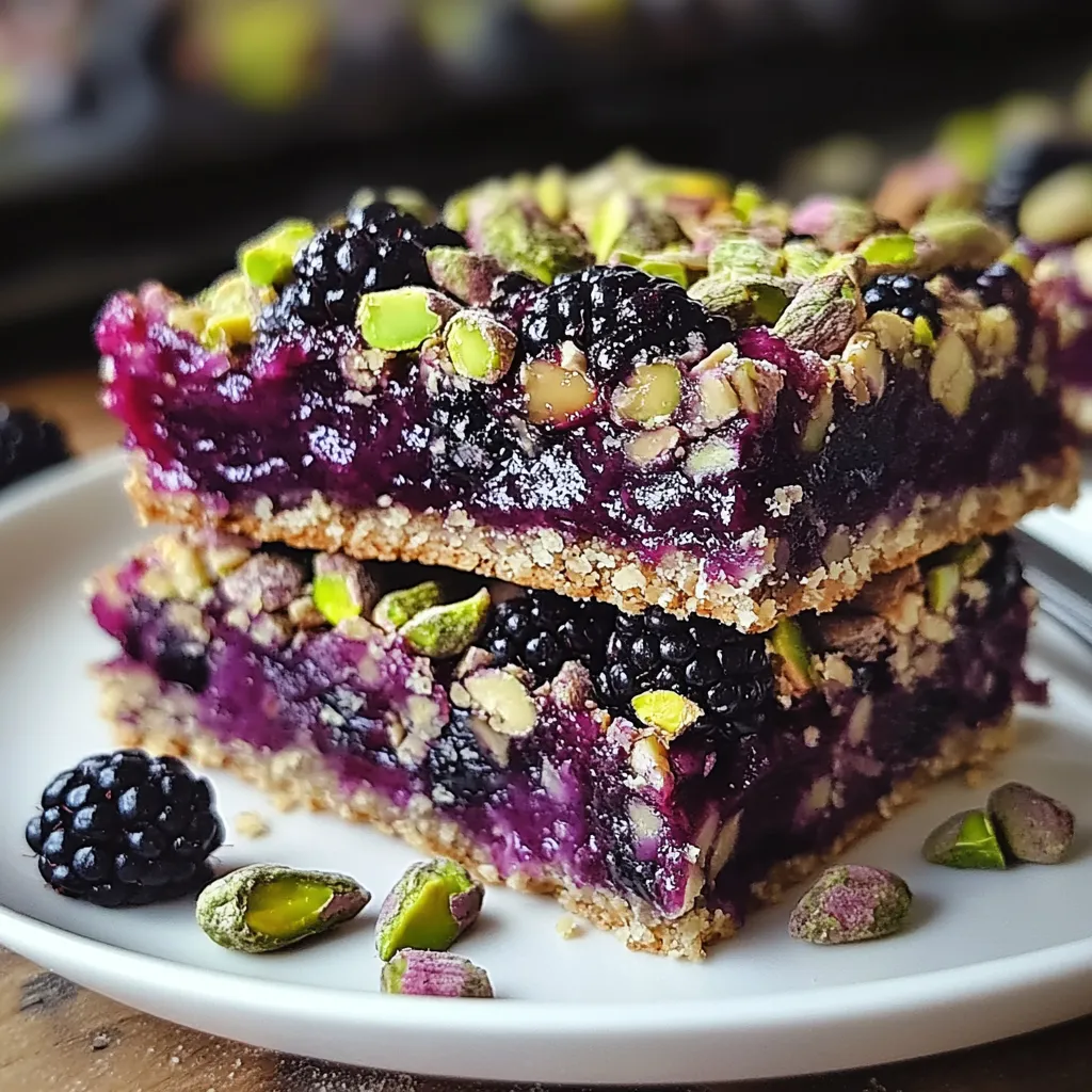 Un empilement de barres aux myrtilles avec des amandes par-dessus.