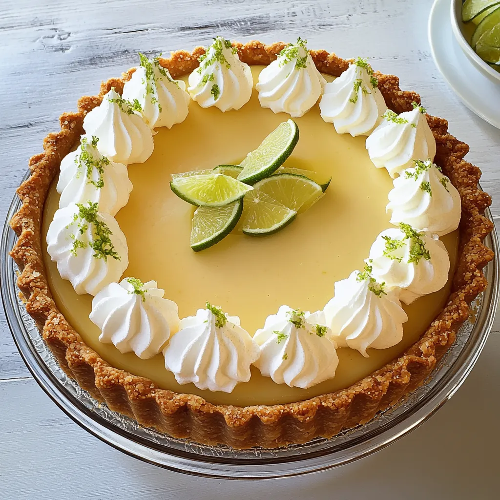 Une part de tarte avec crème fouettée blanche et quartiers de citron vert.