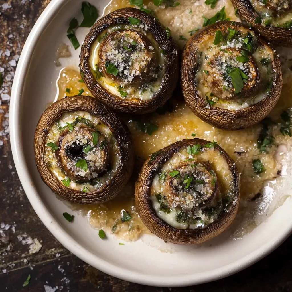 Une assiette de champignons avec sauce dessus.