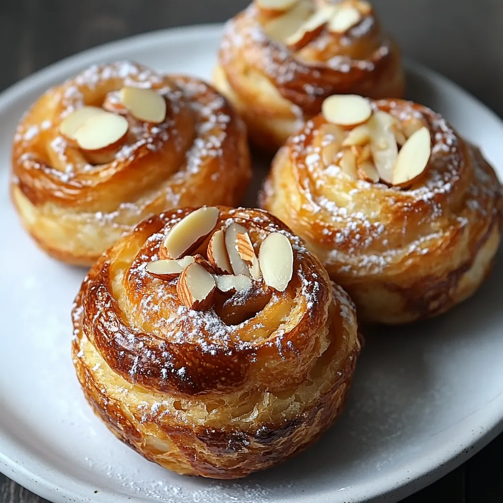 Une assiette de pâtisseries avec des amandes par-dessus.