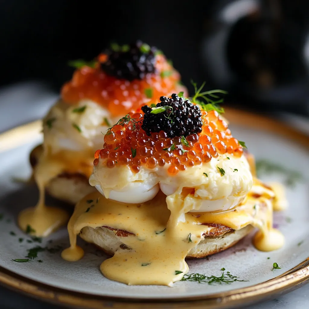 Deux œufs garnis de caviar noir.