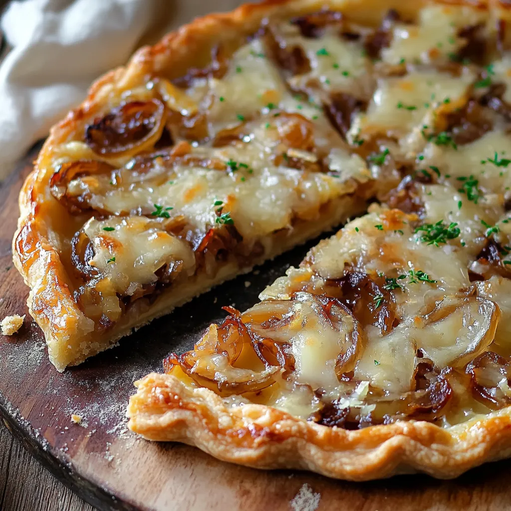 Une part de tarte aux oignons et au fromage.
