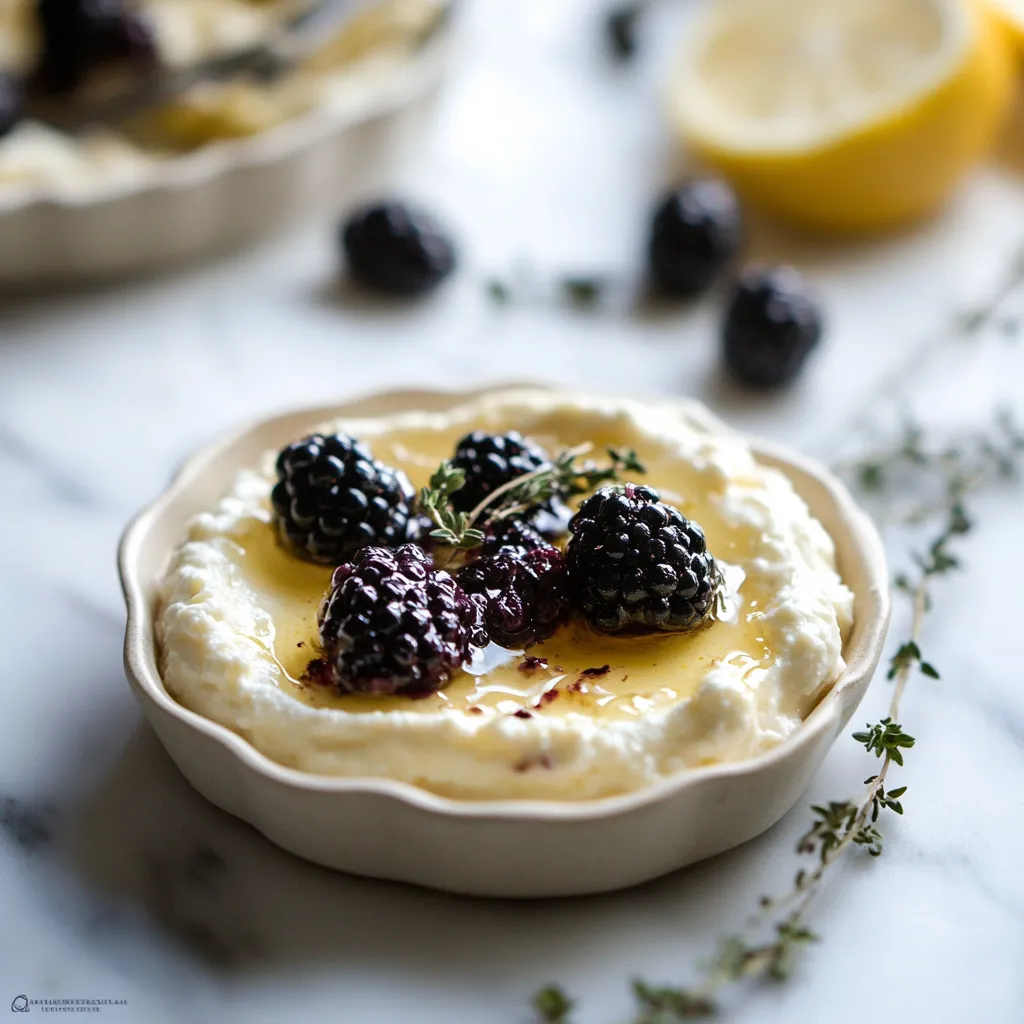 Un bol de crème avec des baies et du citron.