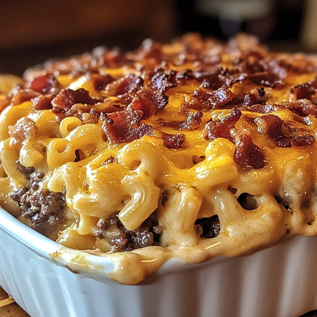 Une assiette de gratin garni de bacon et fromage.