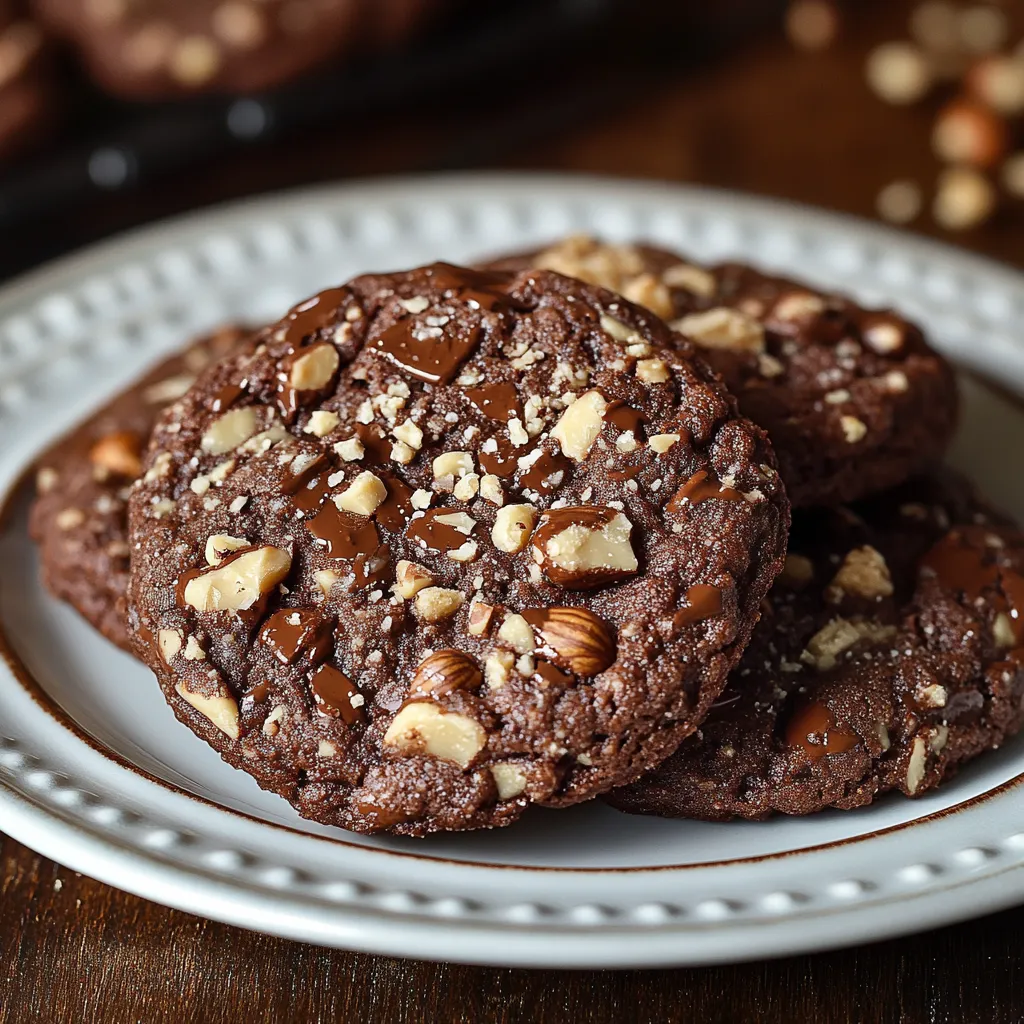 Une assiette de cookies au chocolat avec des noisettes.