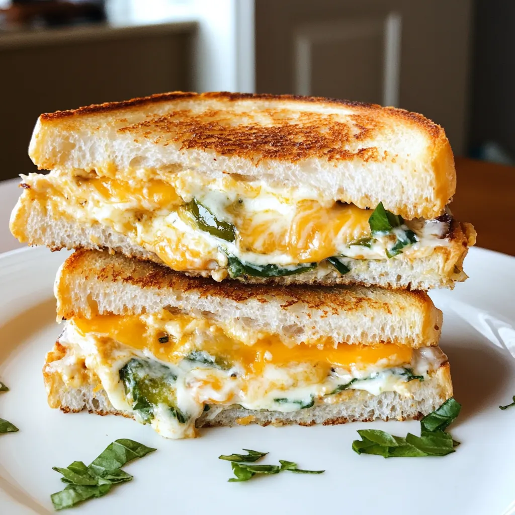 Deux croque-monsieur avec piments et verdure sur une assiette.