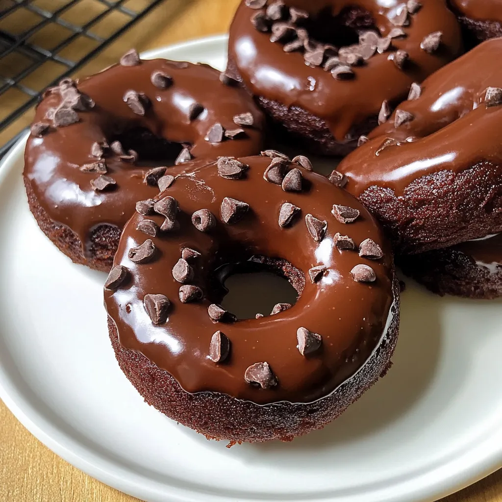 Donuts au chocolat avec pépites de chocolat sur une assiette.