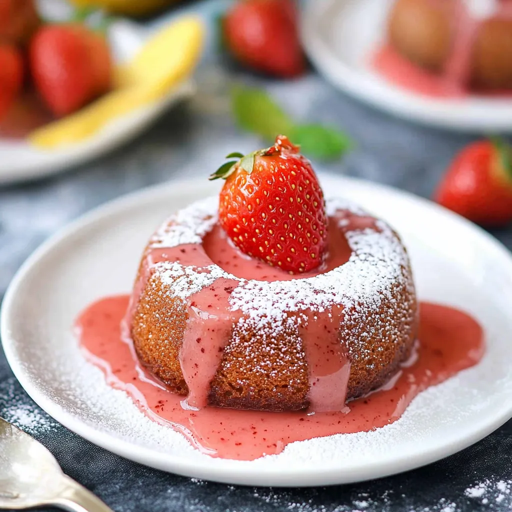 Un gâteau aux fraises avec une fraise sur le dessus.