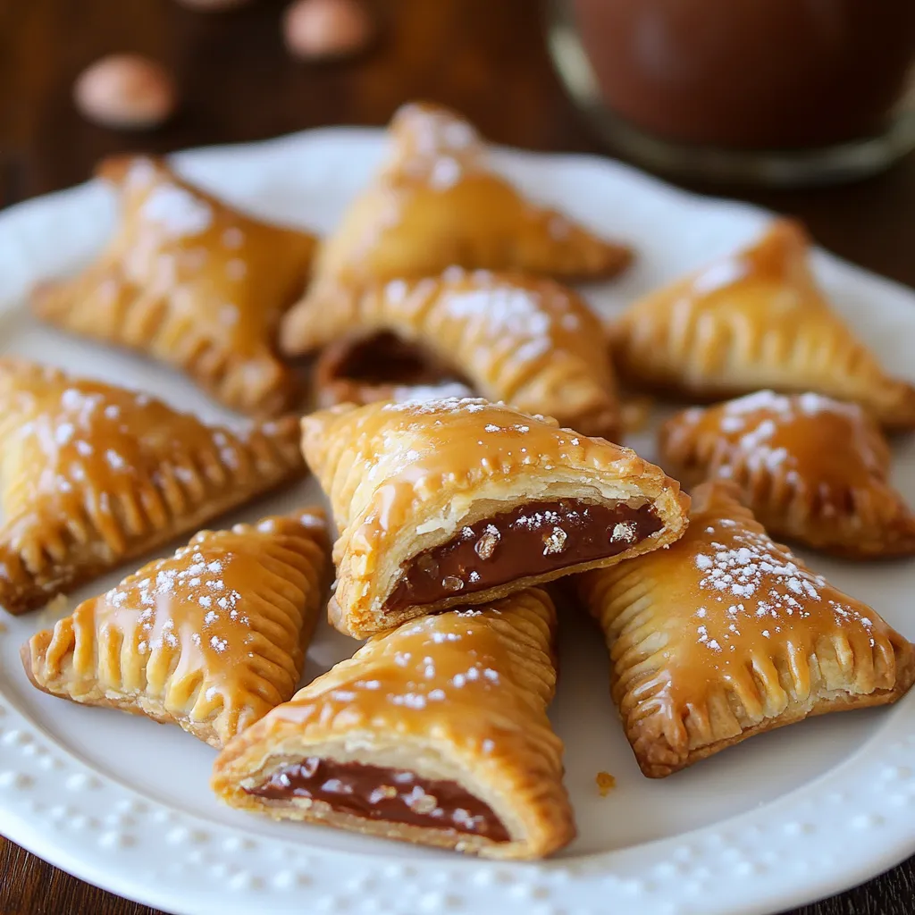 A plate of pastries with chocolate drizzled on top.