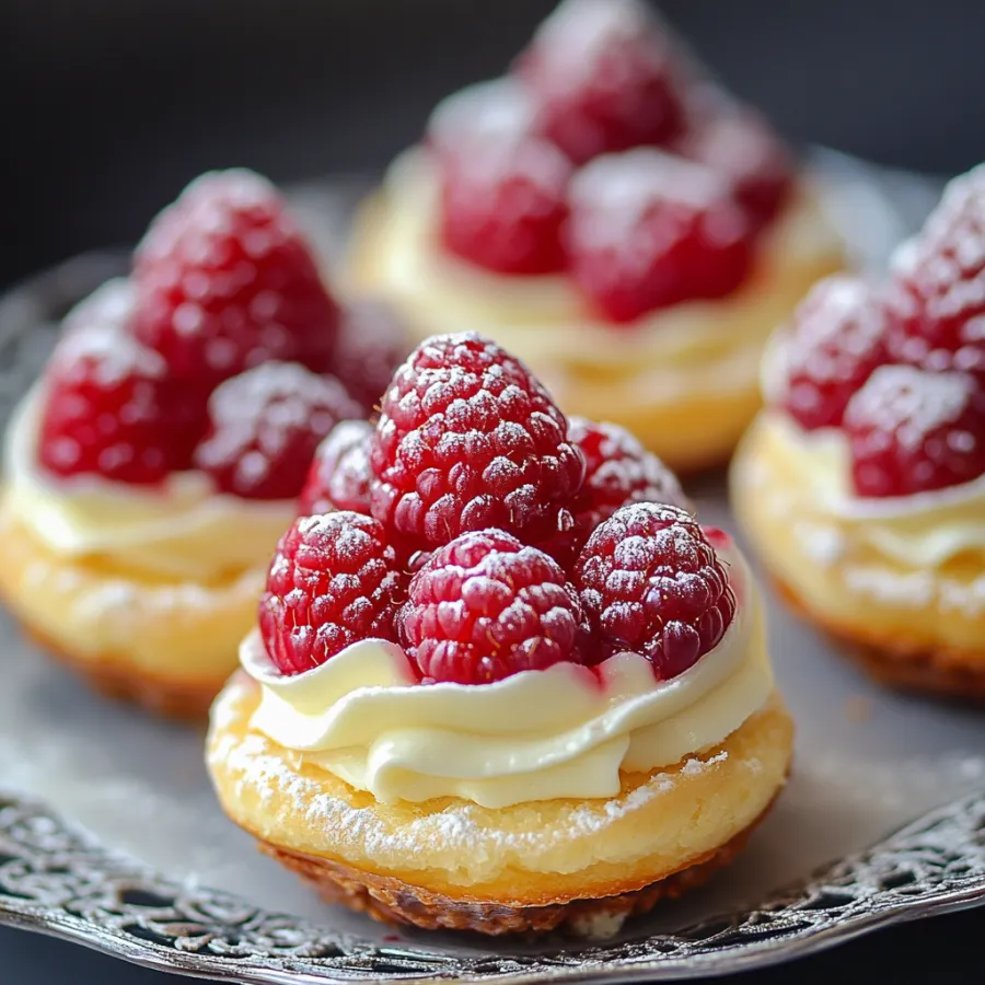Une assiette de tartelettes aux framboises.