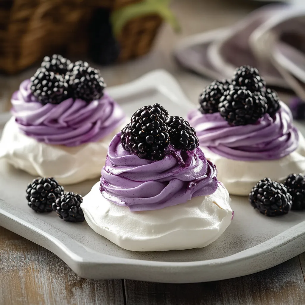 Three desserts with blackberries on top.
