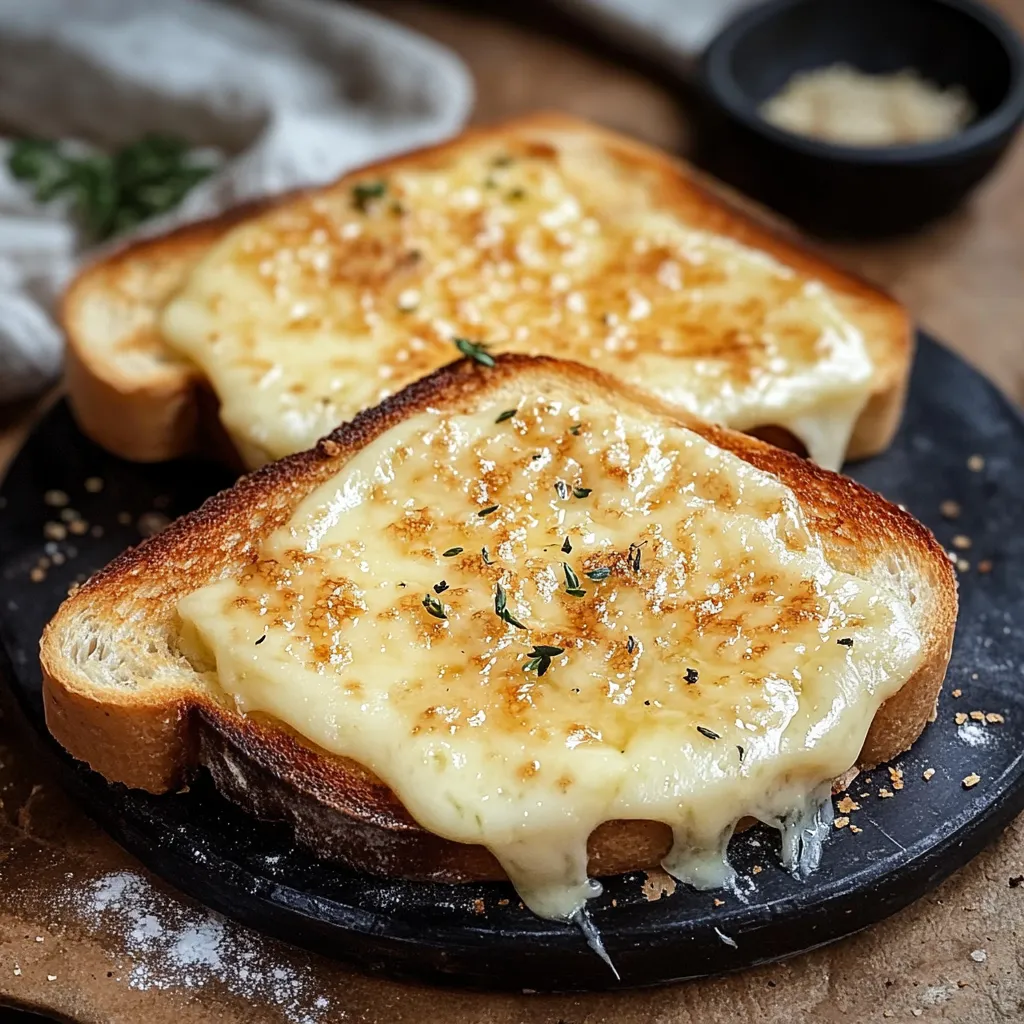 Deux tranches de pain grillé avec du fromage dessus.