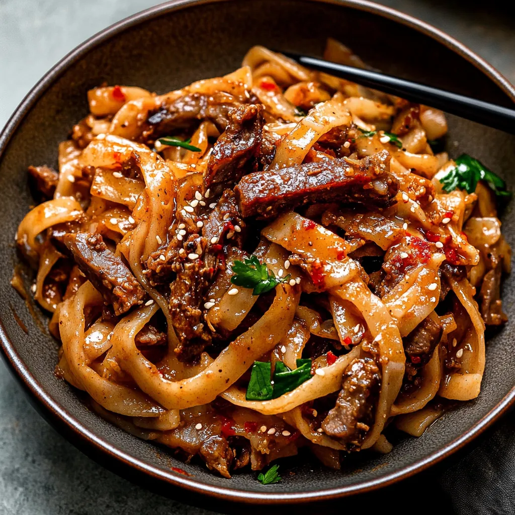 A bowl of noodles with meat and vegetables.
