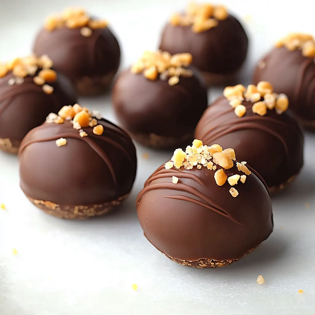 Chocolate balls with nuts on top.