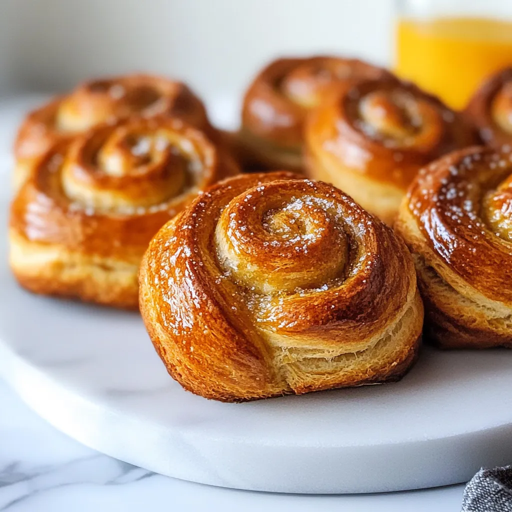 Une assiette de viennoiseries avec un verre de jus d'orange.