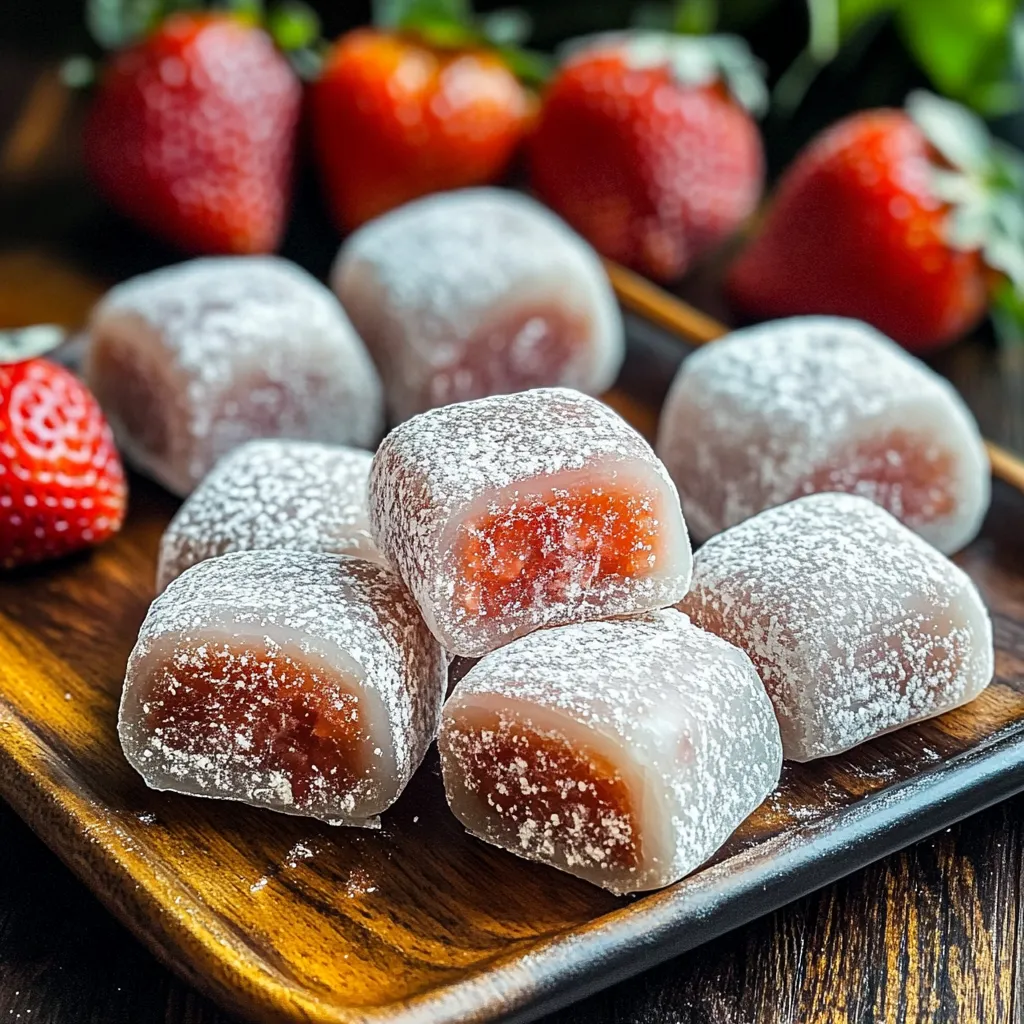 Un plateau en bois avec des fraises et des desserts glacés aux fraises.