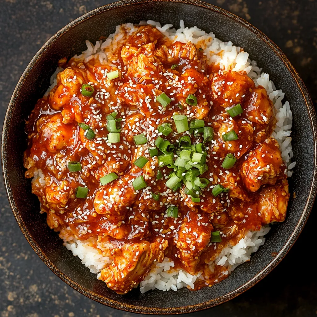 Un bol de riz avec poulet et légumes.