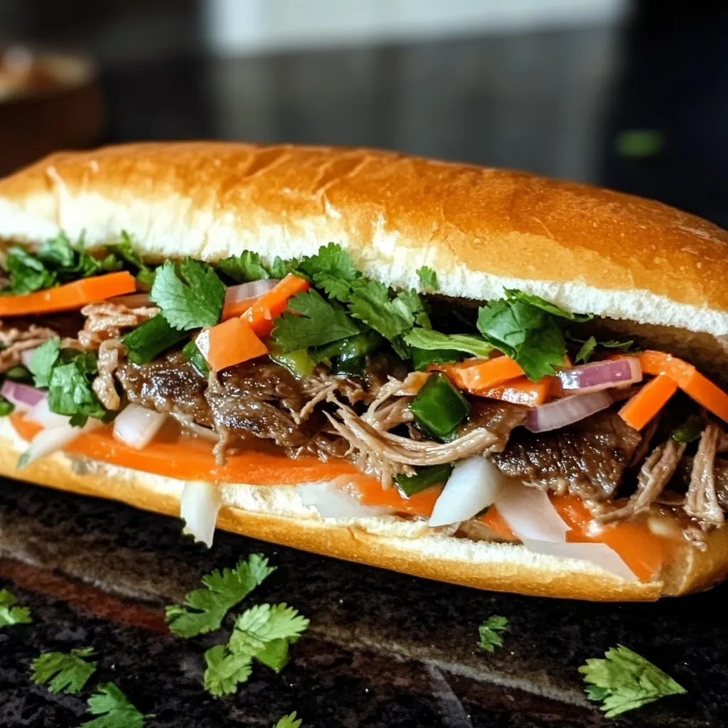 Un sandwich avec viande et légumes.