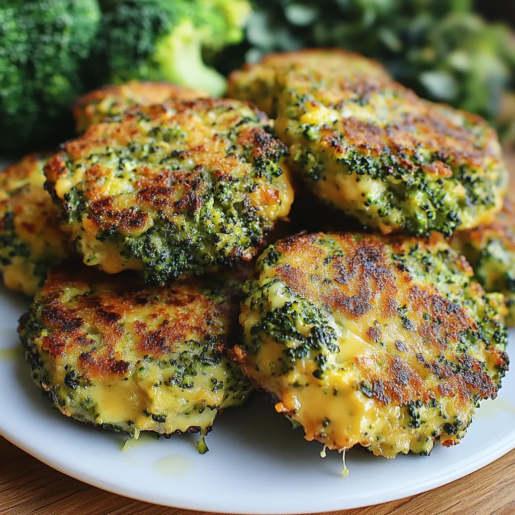 Une assiette de galettes de brocoli et fromage.