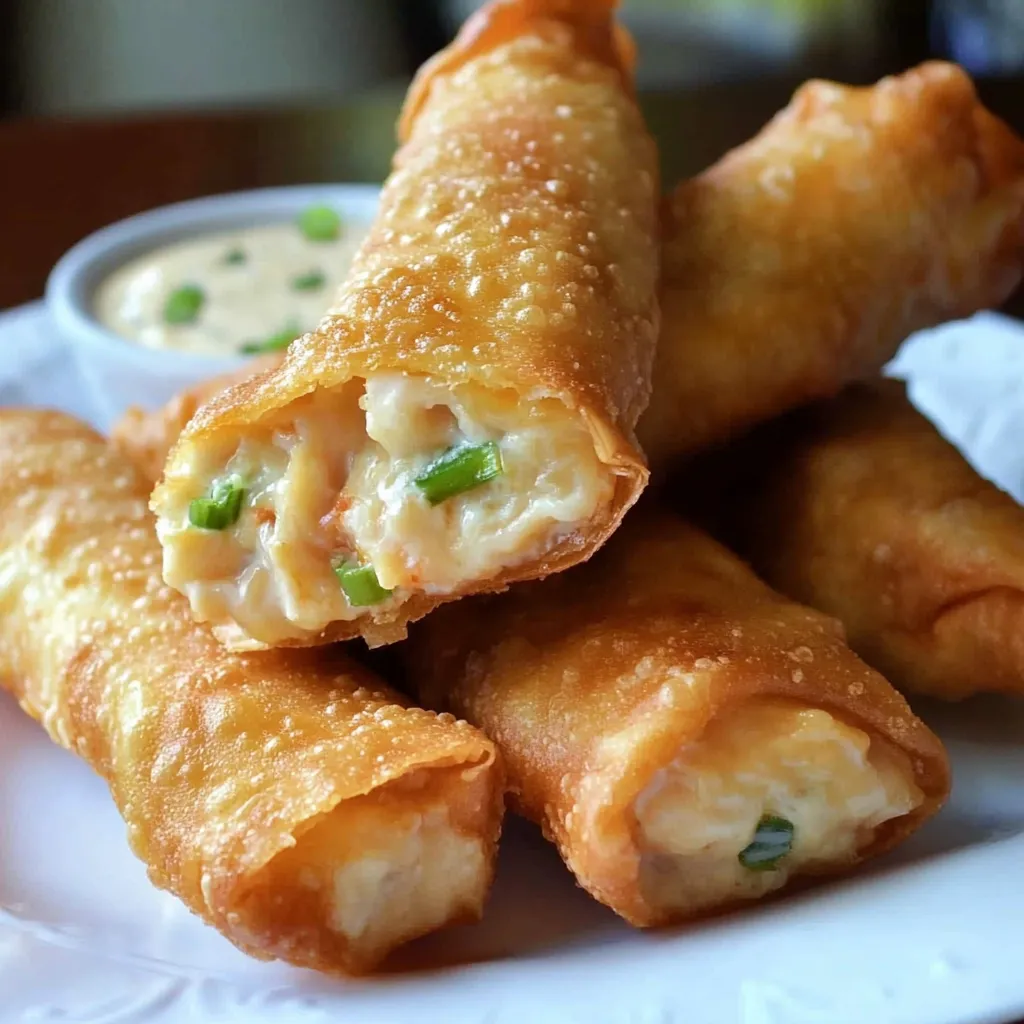 Une assiette garnie de rouleaux avec une sauce.