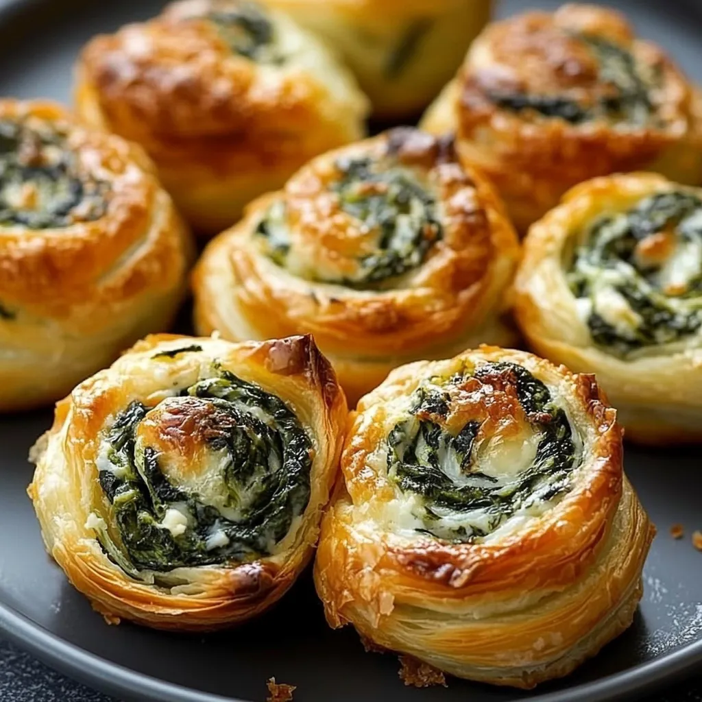 Une assiette de feuilletés avec garniture verte.