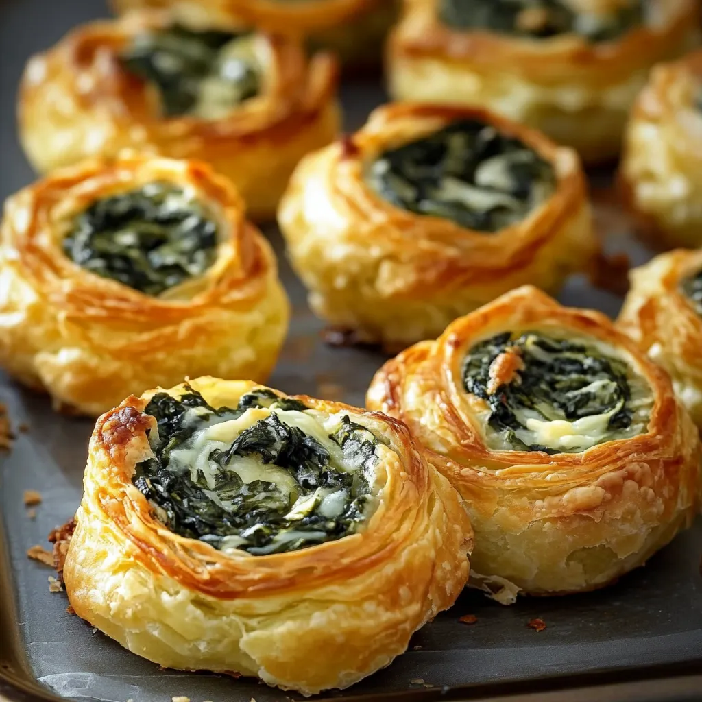Un plateau de feuilletés avec garniture verte.