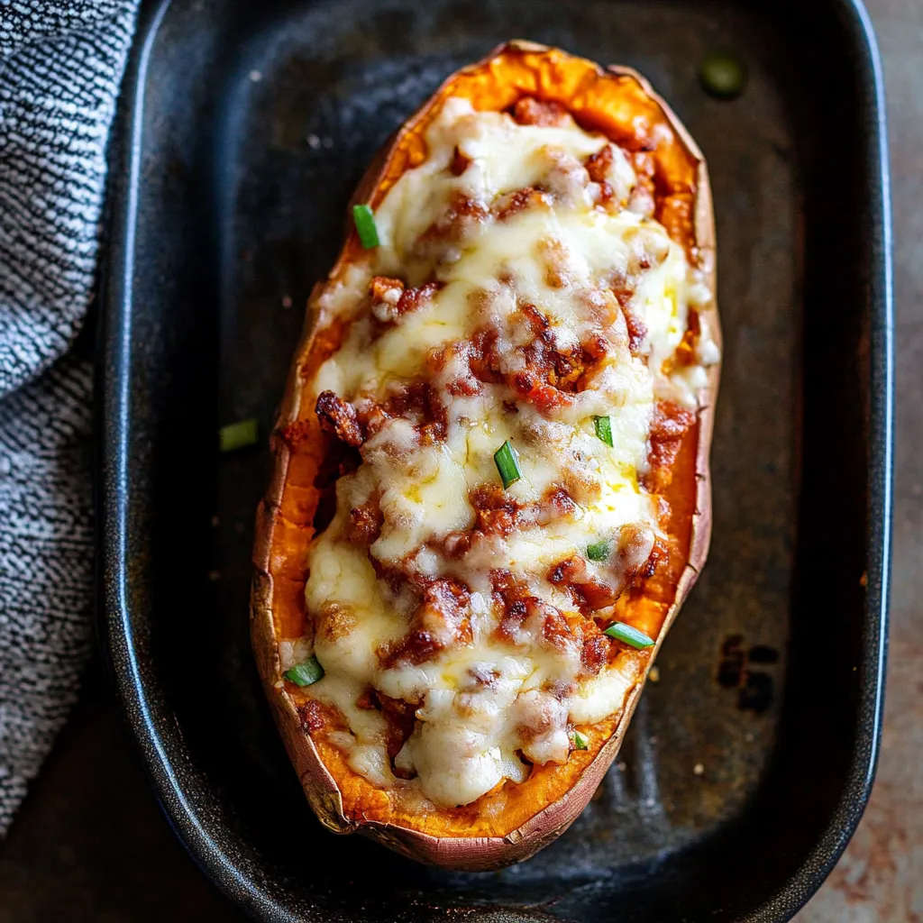 Un plat garni de nourriture avec une tranche de courge et fromage.
