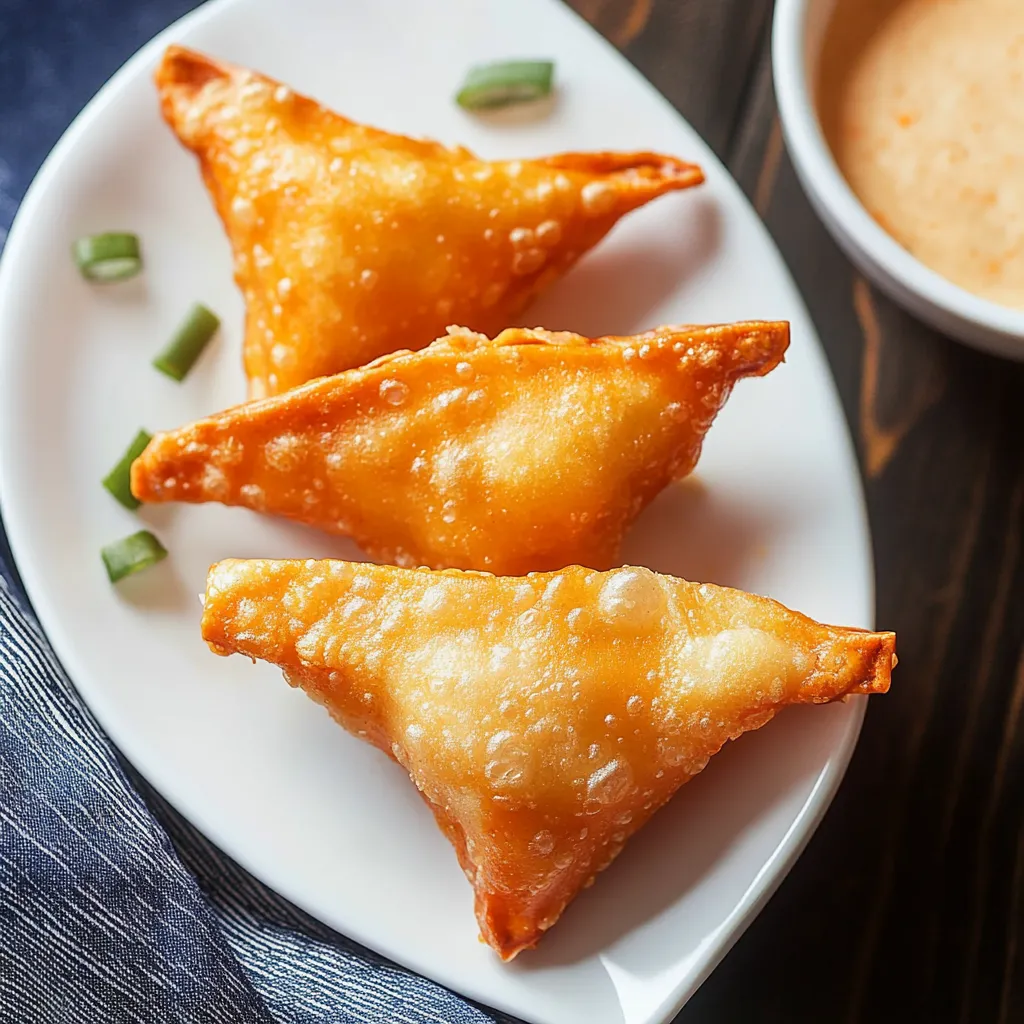 Trois bouchées triangulaires sur une assiette.
