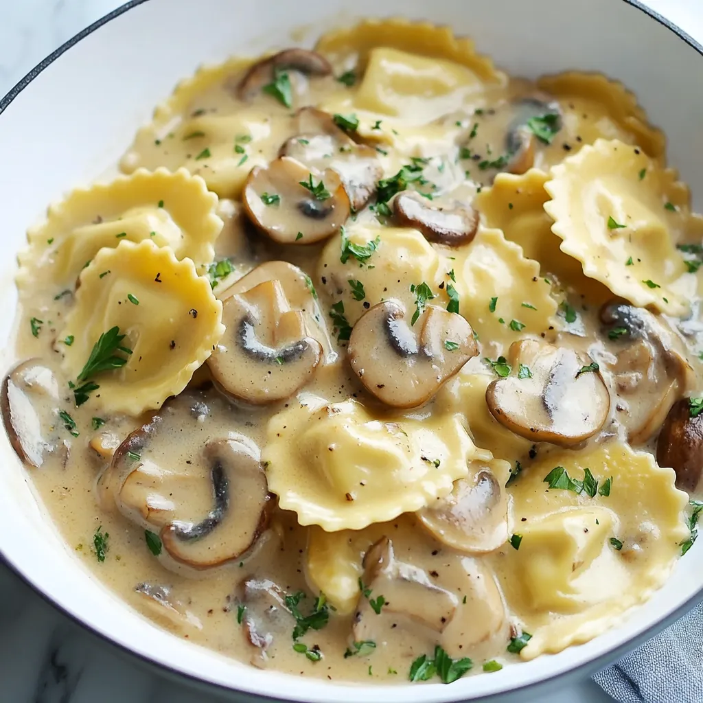 Un plat de pâtes aux champignons et herbes.