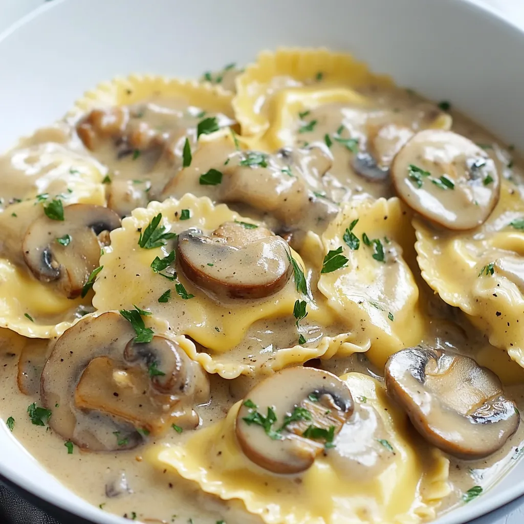 Un bol de pâtes avec champignons et herbes.