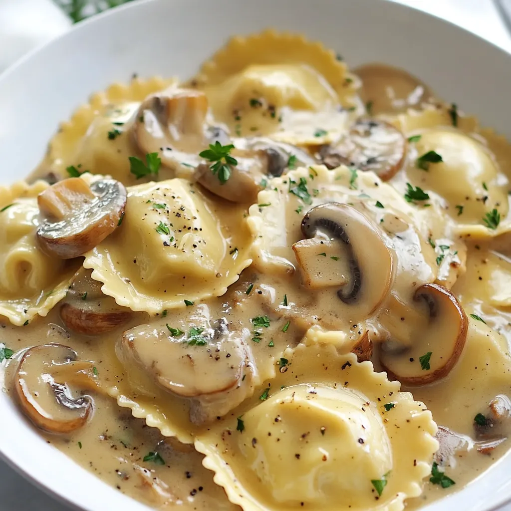 Un bol de pâtes avec champignons et herbes.